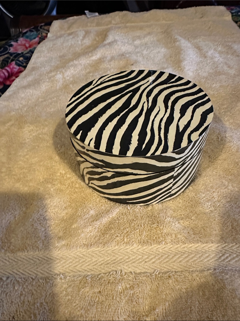 Zebra Print Round Storage Box - Black and White